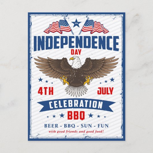 ヴィンテージ独立記念日7月4日招待状 ポストカード (正面)