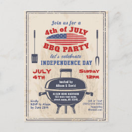 ヴィンテージ独立記念日7月4日BBQパーティー インビテーションポストカード