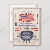 ヴィンテージ独立記念日7月4日BBQパーティー インビテーションポストカード (正面/裏面)