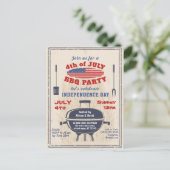 ヴィンテージ独立記念日7月4日BBQパーティー インビテーションポストカード (スタンド正面)