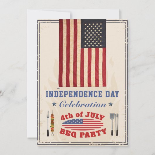 ヴィンテージ独立記念日7月4日BBQパーティー 招待状 (正面)