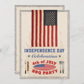 ヴィンテージ独立記念日7月4日BBQパーティー 招待状 (正面/裏面)