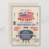 ヴィンテージ独立記念日7月4日BBQパーティー 招待状 (正面/裏面)