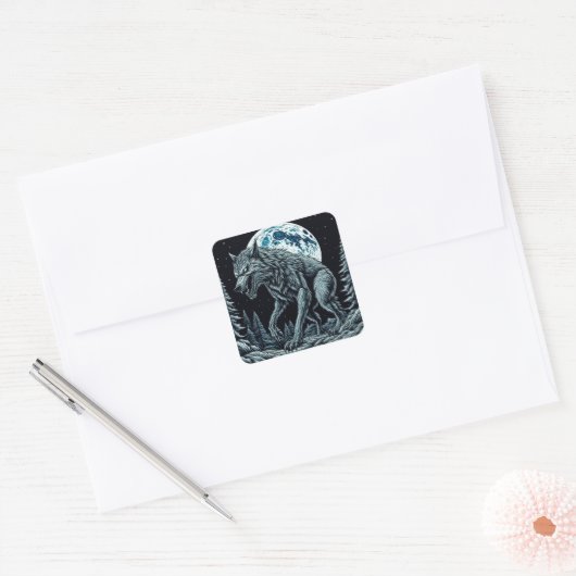 ヴィンテージ狼男が満月の夜に唸り スクエアシール (封筒)