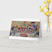 ヴィンテージ猫および犬のパーティーのバースデー・カード カード (黄色い花)