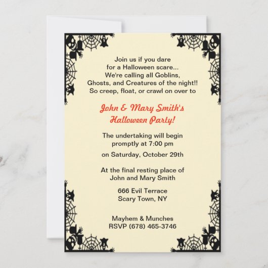 ヴィンテージ猫がカボチャの招待状に座る 招待状 (裏面)