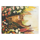 ヴィンテージ猫が咲き誇る庭の水色 テーブルクロス (正面(横))