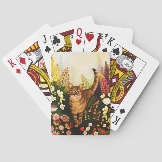 ヴィンテージ猫が咲き誇る庭の水色 トランプ (裏面)