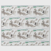 ヴィンテージ猫が家にユール（キリスト降誕祭）ログとソリ ラッピングペーパー (フラット)