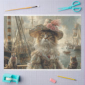 ヴィンテージ猫が船の切り離し中 薄葉紙 (クラフト)