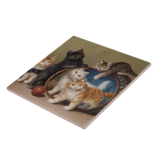 ヴィンテージ猫が赤いボールをソフィー・シュペリッヒを猫に タイル (側面)