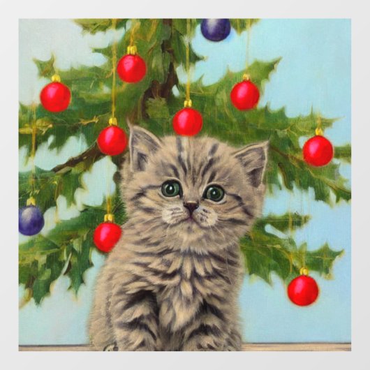 ヴィンテージ猫とクリスマスツリー ウィンドウサイン (シート)