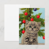 ヴィンテージ猫とクリスマスツリー エンクロージャーカード (正面/裏面)