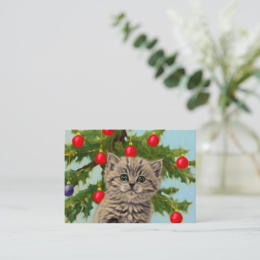 ヴィンテージ猫とクリスマスツリー エンクロージャーカード (スタンド正面)