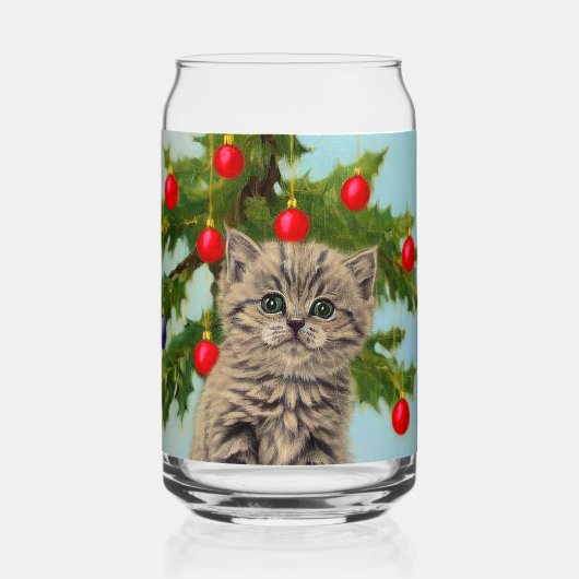 ヴィンテージ猫とクリスマスツリー ガラス缶 (正面)