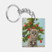 ヴィンテージ猫とクリスマスツリー キーホルダー (正面左)