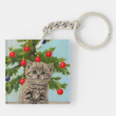 ヴィンテージ猫とクリスマスツリー キーホルダー (裏面)