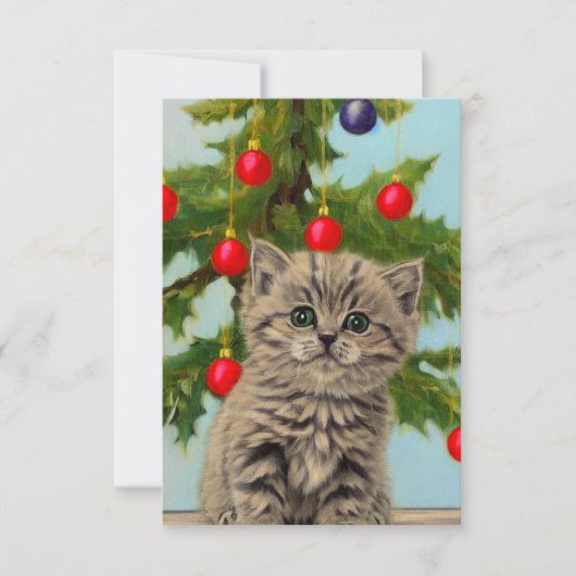 ヴィンテージ猫とクリスマスツリー サンキューカード (正面)