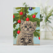 ヴィンテージ猫とクリスマスツリー サンキューカード (スタンド正面)