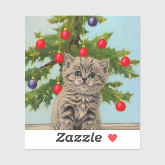 ヴィンテージ猫とクリスマスツリー シール (シート)