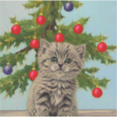 ヴィンテージ猫とクリスマスツリー シール (正面)