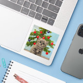 ヴィンテージ猫とクリスマスツリー シール (ノートパソコンとiPhone)