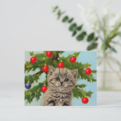 ヴィンテージ猫とクリスマスツリー ポストカード (スタンド正面)