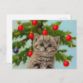 ヴィンテージ猫とクリスマスツリー ポストカード (正面/裏面)