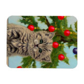 ヴィンテージ猫とクリスマスツリー マグネット (横)