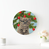 ヴィンテージ猫とクリスマスツリー ラージ壁時計 (ホーム)