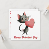 ヴィンテージ猫とハートのバレンタインデー カード (正面/裏面インサイチュ)