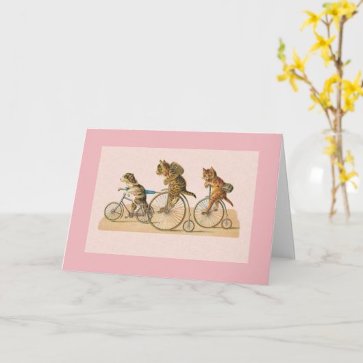 ヴィンテージ猫と子犬のバイクライドノートカード カード (黄色い花)