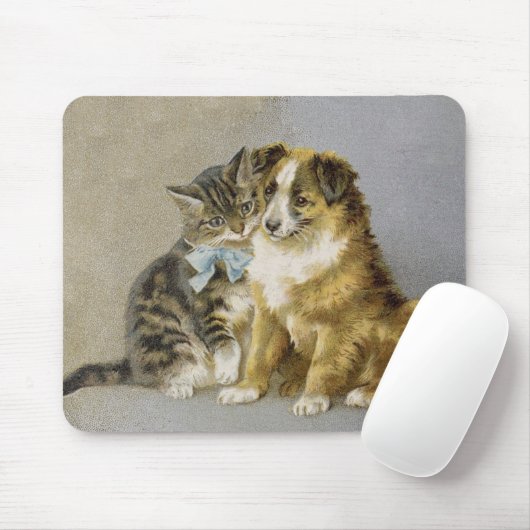 ヴィンテージ猫と犬の親しい友情 マウスパッド (マウス)