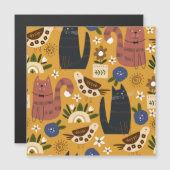 ヴィンテージ猫と鳥、手描き。 (正面/裏面)