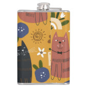 ヴィンテージ猫と鳥、手描き。 フラスク (裏面)