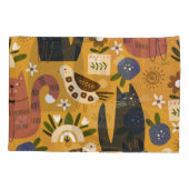 ヴィンテージ猫と鳥、手描き。 枕カバー (裏面)