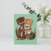 ヴィンテージ猫ねずみのギフトバスケット ポストカード (スタンド正面)