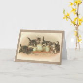 ヴィンテージ猫のお茶会のメッセージカード カード (黄色い花)