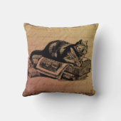 ヴィンテージ猫のコラージュ猫及び本のグランジな背景 クッション (裏面)