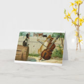 ヴィンテージ猫のチェロのコンチェルトのメッセージカード カード (黄色い花)