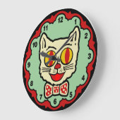 ヴィンテージ猫のデザインの柱時計 ラージ壁時計 (傾斜)