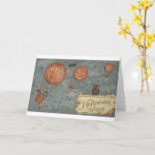 ヴィンテージ猫のハロウィンの挨拶状 カード (黄色い花)