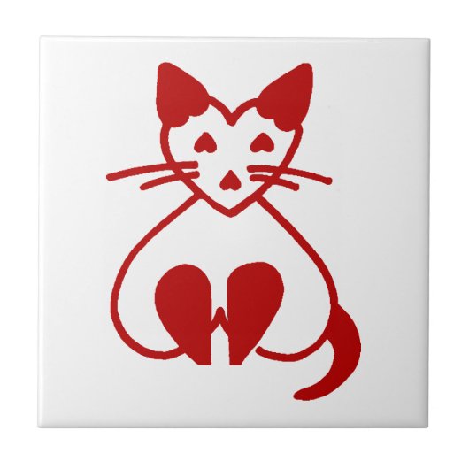 ヴィンテージ猫のハートのセラミックタイルペットアクセントの店 タイル (正面)