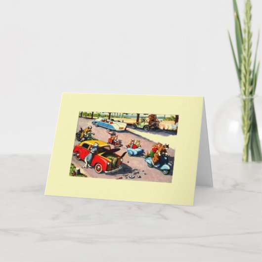 ヴィンテージ猫のパンクしたタイヤ修理メッセージカード カード (正面)