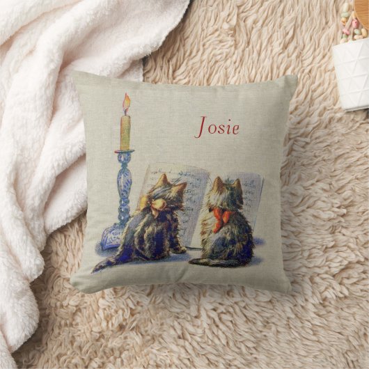 ヴィンテージ猫のパーソナライズなクリスマスの枕 クッション (ブランケット)