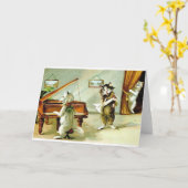 ヴィンテージ猫のピアノ演奏会およびオペラメッセージカード カード (黄色い花)