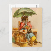 ヴィンテージ猫のフルーツスタンドはがき|過去記事 ポストカード (正面/裏面)