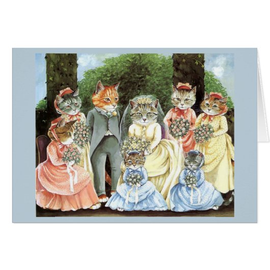 ヴィンテージ猫のブライダルパーティの結婚式の招待状 (正面横)