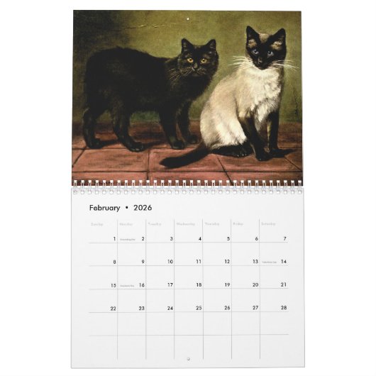 ヴィンテージ猫のペルシャのシャムの虎猫のトム猫2012年 カレンダー (2月 2026)