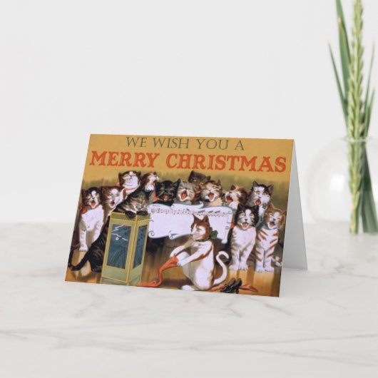 ヴィンテージ猫のメリークリスマスの挨拶状 シーズンカード (正面)